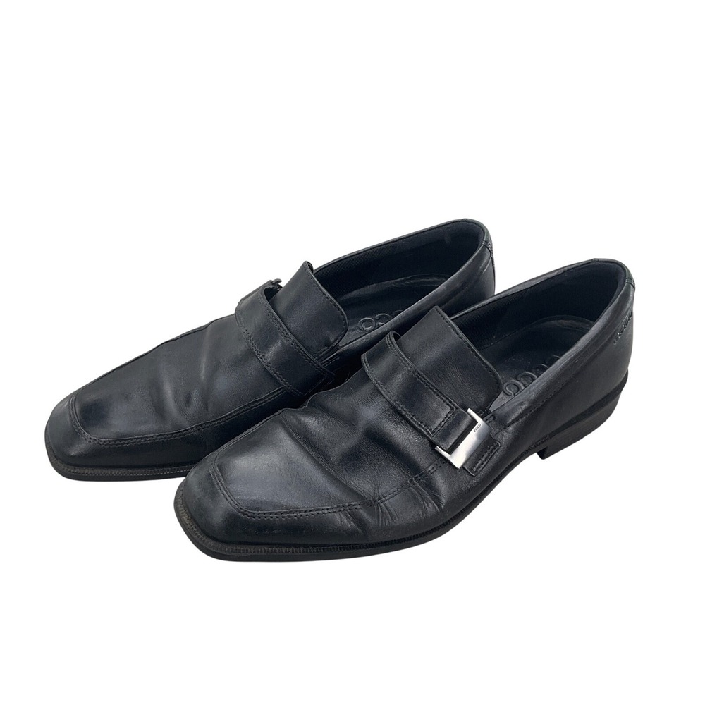Ecco Dress Loafers Mens‎ 44 10.5 Black Stainless Buckle Logo Shock Point Modern